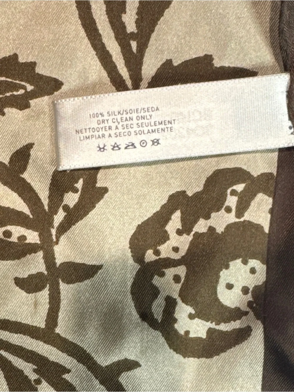LIZ CLAIBORNE 100% Silk Scarf | Brown Cream Rust Floral | Square Scarf Purse Tie
